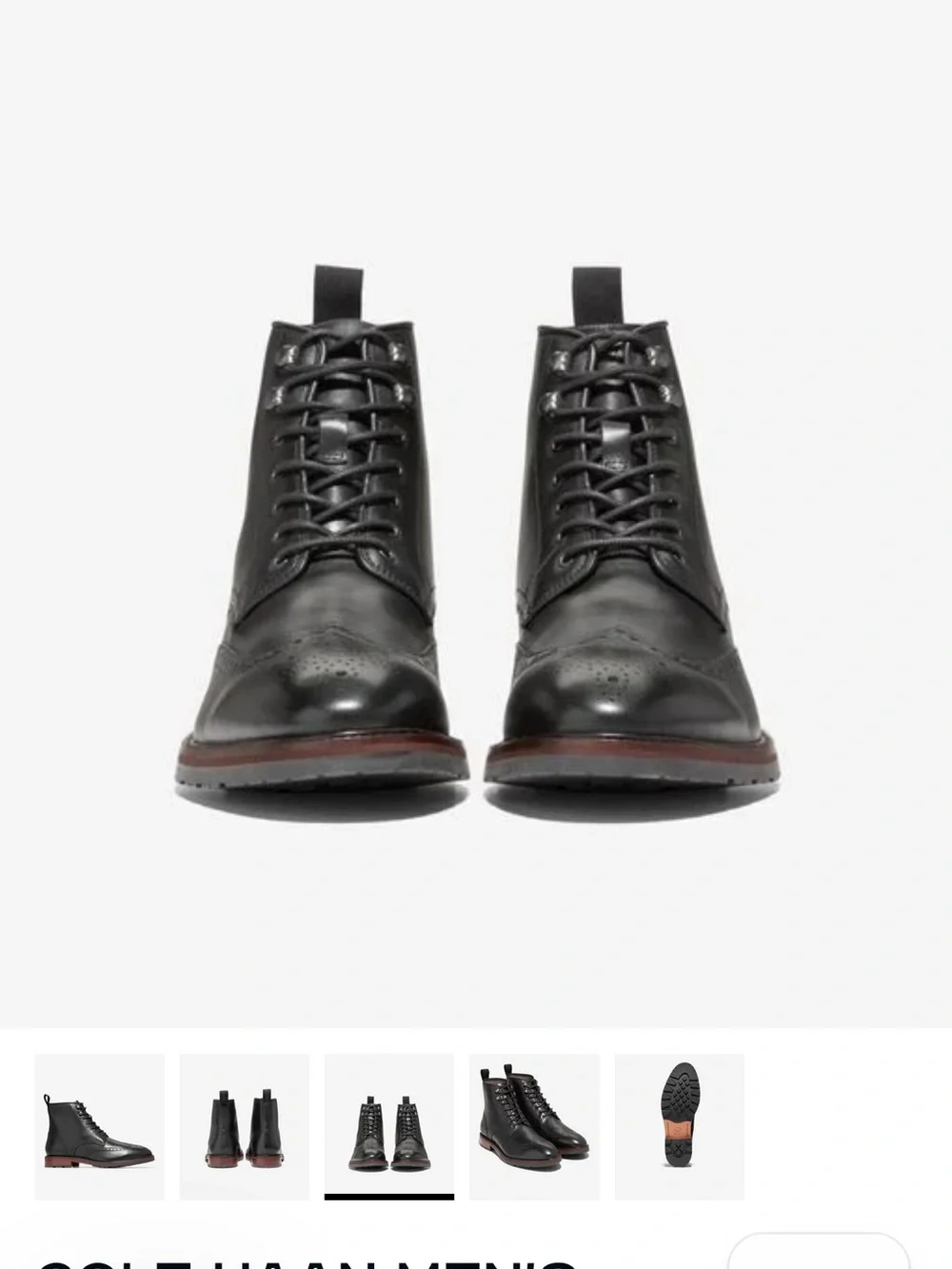 Cole Haan Black Leather Brogue Chukka Boot with Brown Sole